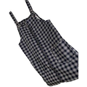 H&M Divided Plaid Jumper Overall Dress US 6 S Mini Zip Pockets RFF10515